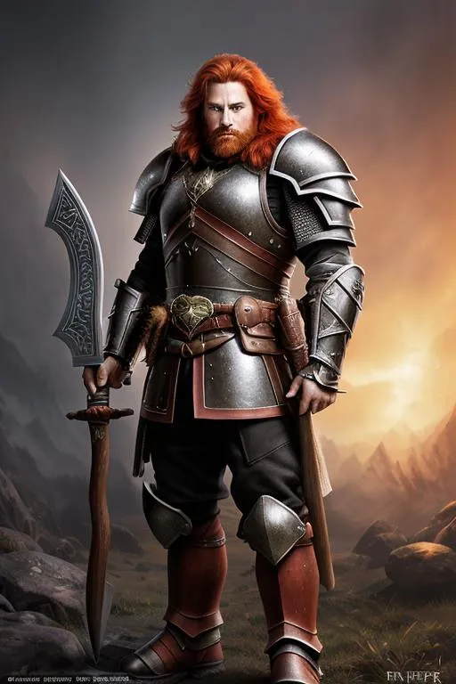Prompt: award winning portrait photo of a red headed dwarf warrior, wearing fantasy armor, with battle axe, (backlighting:1.4), digital painting, concept art, smooth, sharp focus, rule of thirds, dark fantasy, intricate details, medium shot, (shallow depth of field:1.1), by sandra chevrier, art by RFKTR_rootrex