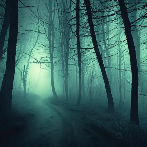 Prompt: dark forest,fog,alley, midnight, moonshine
