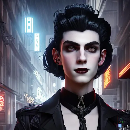 Prompt: beautiful mid-twenties goth young french male, dandy, smile, long black shaved side
hair, art deco berlin, portrait, realistic details, photorealistic, 8k render, cinematic lighting, ultra detailed