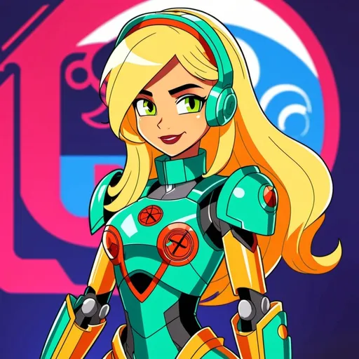 Prompt: cyberpunk equestria girls applejack wearing sci fi armor