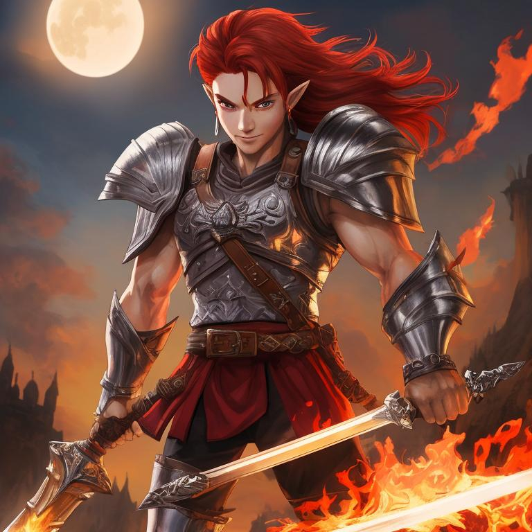 red haired warrior boy , zelda artstyle , muscular l... | OpenArt