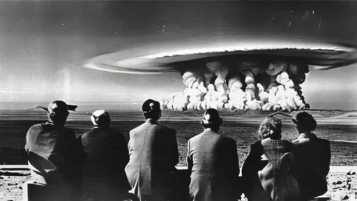 Prompt: Scientists watching a nuclear bomb test in the 1940"s
