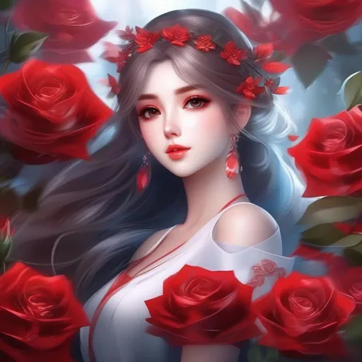 Prompt: 3d anime woman and beautiful pretty art 4k full raw HD red roses flower fairy