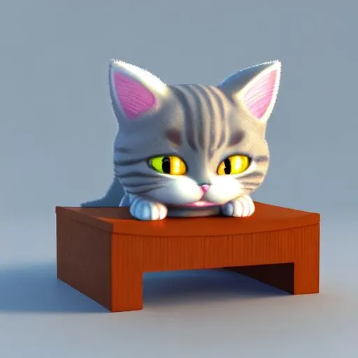 Prompt: 3d blender render of a little cat on a desk