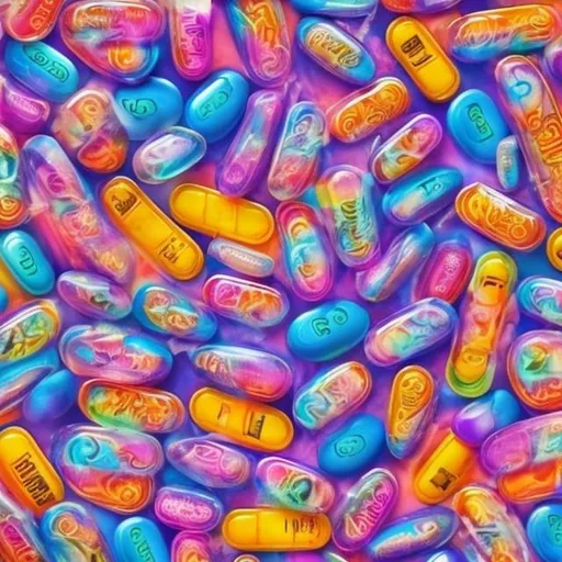 Prompt: Pills in the style of Lisa frank