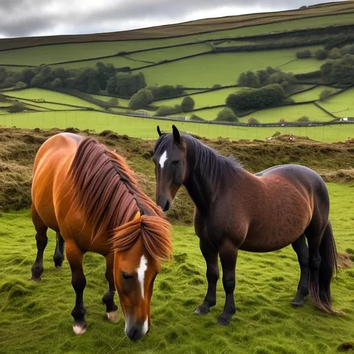 Prompt: horses in welsh valleys