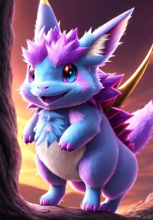 Prompt: UHD, , 8k,  oil painting, Anime,  Very detailed, zoomed out view of character, HD, High Quality, Anime, , Pokemon, Nidorino is a light-purple, quadrupedal mammalian Pokémon. It has several darker purple patches across its body. It has large, spiny ears with teal insides, narrow black eyes, and a long snout with two pointed teeth protruding from the upper jaw. Nidorino has a ridge of toxic spines on its back and a long pointed horn on its forehead. The horn is harder than a diamond and capable of secreting poison on impact. The more adrenaline Nidorino has in its body, the more potent the poison is. Its short legs have three claws on each foot. Nidorino is a male-only species.

Nidorino is independent, nervous, and fierce, and it is often described as violent and easily angered. It uses its ears to check its surroundings. If it senses a hostile presence, all the barbs on its back bristle up at once, and it challenges the foe with all its might. Nidorino's harder-than-diamond horn can destroy diamonds, and it uses that horn to destroy boulders in its search for Moon Stones. Nidorino live in hot savannas and plains.
Pokémon by Frank Frazetta