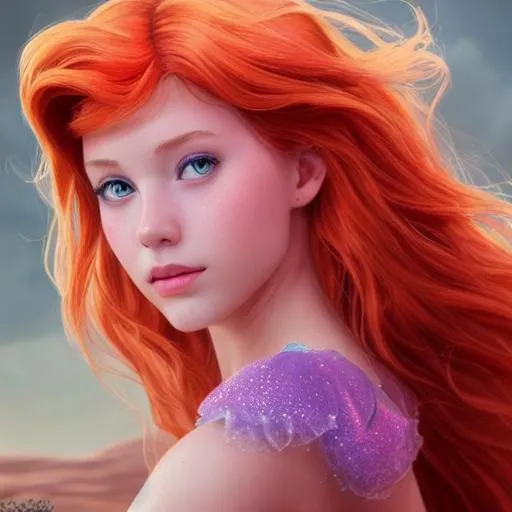 Prompt: beautiful, cartoon to real life, vanesss from disney's the little mermaid, hyper realistic, portrait, highly detailed, digital painting, artstation, concept art, sharp focus, illustration, 3d life like