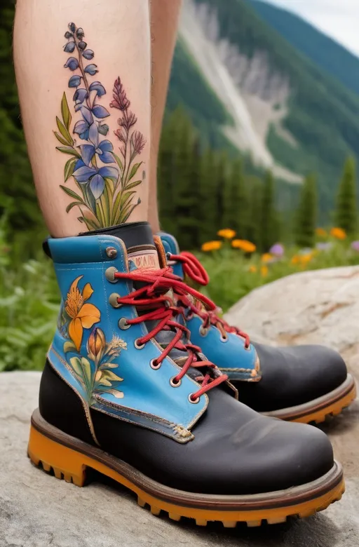 2. Hiking Boot with Wildflowers