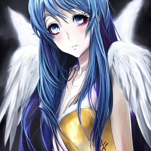 anime angel girl with white hair and blue eyes