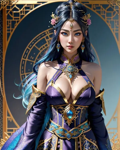 Prompt: Create a fantasy style ultra Intricate detailed mythical style "top of the world". Focused on an hyper cute young slender female random color hair woman, intricately detailed piercing blue eyes, alluring gaze, healthy Asian features and skin, proportionate cleavage, wearing an iron slave collar, wearing multi color silk robes,

Professional Photo Realistic Image, RAW, artstation, splash style dark fractal paint, contour, hyper detailed, intricately detailed, unreal engine, fantastical, intricate detail, steam screen, complementary colors, fantasy concept art, 8k resolution, deviantart masterpiece, splash arts, ultra details Ultra realistic, hi res, UHD, 64k, 2D art rendering, depth of field 4.0, APSC, ISO 1600, zoom 0.5