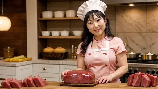 Prompt: The kawaii wax meat chef teaches you how to fry a vegan cake for your homeware