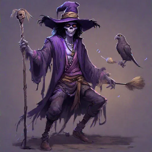 Prompt: Full body splash art of a sweet, youthful, young, handsome, male undead zombie bard, mummified pale face, shoulder long black hair, skinny, tyrian purple medieval noble clothes with puffy sleeves, floppy hat with feathers, D&D, dnd, fantasy, highly detailed, sharp focus, digital painting, trending on artstation, 4k, 8k, unreal engine