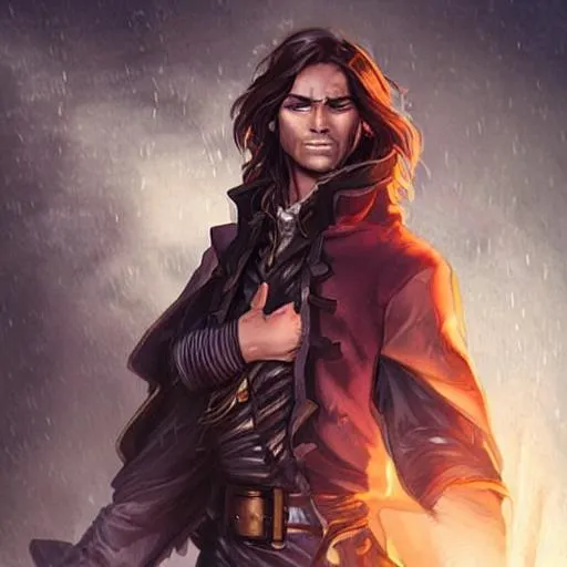 Prompt: young handsome dragon prince with long brown hair by Artgerm, charlie bowater, Hyun g-tae Kim, epic scene, black, dark colors with hints of gold blinded white eyes missing a leg which is replaced by a peg leg pirate captain


