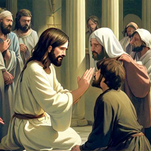 Prompt: Jesus heals the blindmen