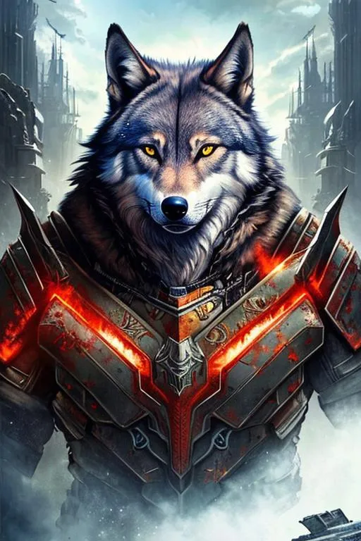 Prompt: Poster art, high-quality high-detail highly-detailed breathtaking hero ((by Aleksi Briclot and Stanley Artgerm Lau)) - ((a wolf)), Male, detailed wolf head , black woth red eyes, 8k, holds a gun, king of the tanks, military armour,  The king of all tanks, post apocalyptic world setting, has highly detailed green and black futuristic military mech armour, detailed carbon fibre black and white amour, wearing carbon black and white military mech armor, highly detailed mech armor, full form, epic, 8k HD, fire and ice, sharp focus, ultra realistic clarity. Hyper realistic, Detailed face, portrait, realistic, close to perfection, more bald in the armour, 
wearing blue and black cape, wearing carbon black cloak with red, full body, high quality cell shaded illustration, ((full body)), dynamic pose, perfect anatomy, centered, freedom, soul, Black short hair, approach to perfection, cell shading, 8k , cinematic dramatic atmosphere, watercolor painting, global illumination, detailed and intricate environment, artstation, concept art, fluid and sharp focus, volumetric lighting, cinematic lighting, 
