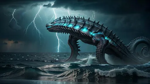 Prompt: Insanely Detailed Giant Sea Creature Monster, Rising from the Ocean, bokeh, Greg Rutkowski, WLOP, dynamic lighting, Eldritch, Neuron Storm, Deep Colors, Thunderstorm, Tornadic, H.R. Giger, Matt Frank, cool colors, precisionism, Intricate Details, Photorealism, ethereal, iridescent, heat wave