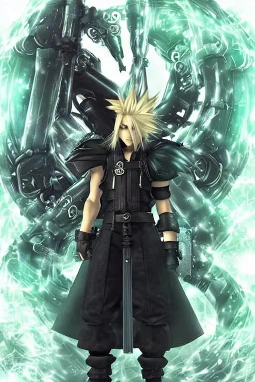 Prompt: Cloud from final fantasy 7 summoning infirit.