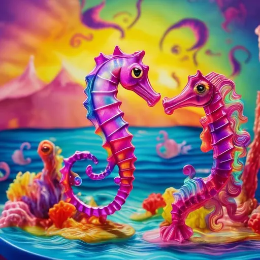 Prompt: Seahorse diorama in the style of Lisa frank