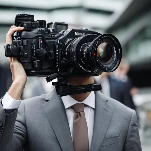 Prompt: man in a suit with a camera insted of a head