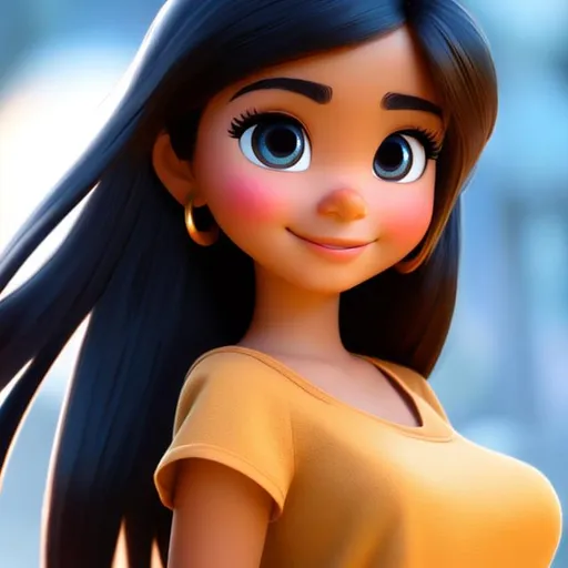Prompt: Disney, Pixar art style, CGI, mexican girl with long straight black hair, tan, sturdy body, big eyebrow, strong chubby  body, tween girl, slightly ugly
