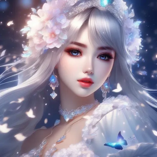 Prompt: 3d anime woman and beautiful pretty art 4k full HD white glitter