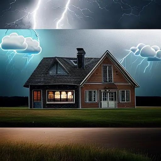 Prompt: House with a thunderstorm in the background