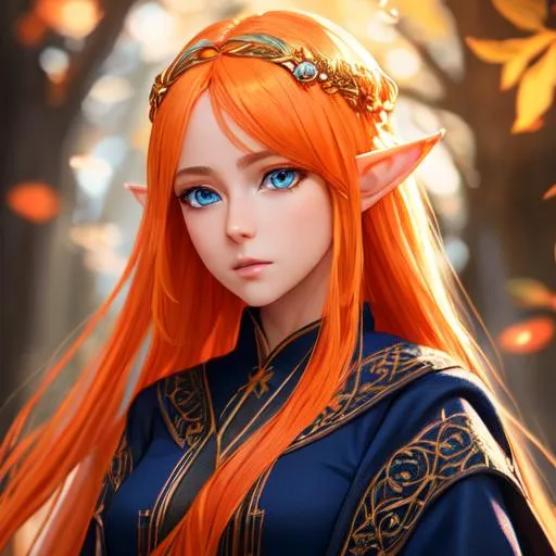 Prompt: "Full body, oil painting, fantasy, anime portrait of a  young elf woman with flowing light orange hair and dark blue eyes | wearing intricate wizard robes, #3238, UHD, hd , 8k eyes, detailed face, big anime dreamy eyes, 8k eyes, intricate details, insanely detailed, masterpiece, cinematic lighting, 8k, complementary colors, golden ratio, octane render, volumetric lighting, unreal 5, artwork, concept art, cover, top model, light on hair colorful glamourous hyperdetailed medieval city background, intricate hyperdetailed breathtaking colorful glamorous scenic view landscape, ultra-fine details, hyper-focused, deep colors, dramatic lighting, ambient lighting god rays, flowers, garden | by sakimi chan, artgerm, wlop, pixiv, tumblr, instagram, deviantart