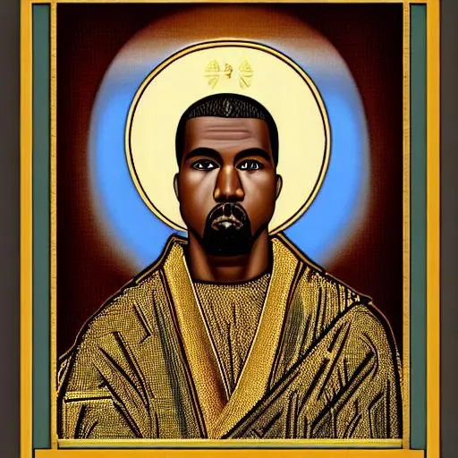 Prompt: kanye west as an orthodox saint icon made of gold