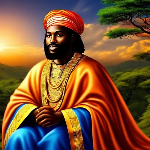 Prompt: african king of the bible in nature background
