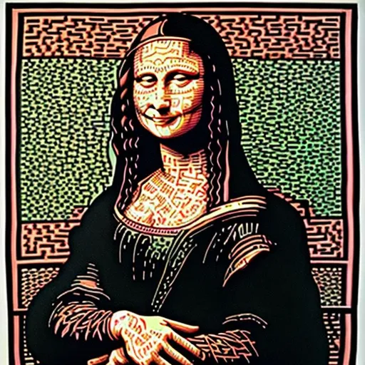 Prompt: Mona Lisa painting by Keith Haring