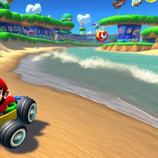 Prompt: mario kart beach