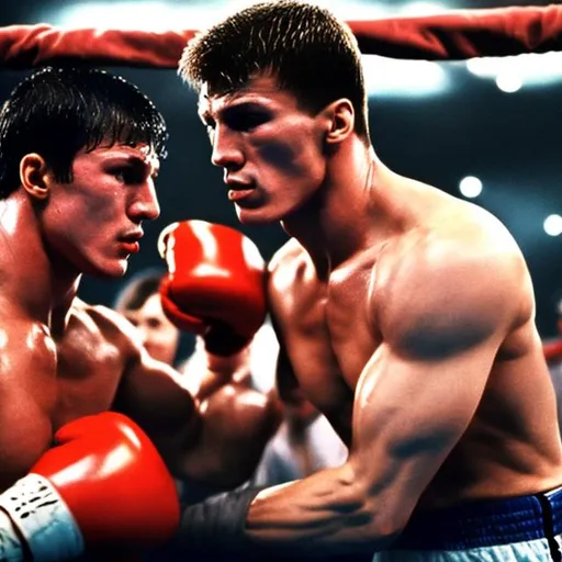 Rocky balboa boxing muscular fighting Ivan drago kno... | OpenArt