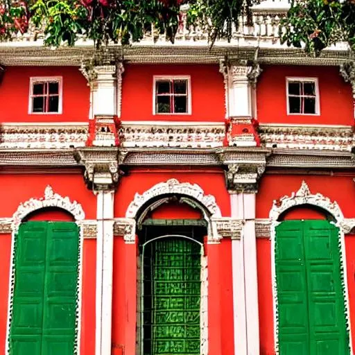 Prompt: 18th century kolkata pathuriaghata tagore palace
With green window red wall