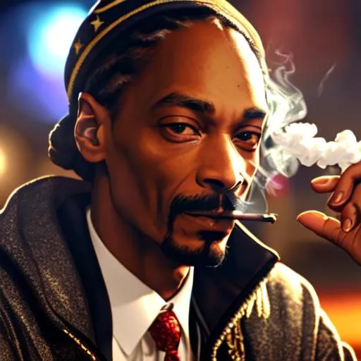 Prompt: Snoop Dogg, smoking a prerolled joint from the mouth, super high of drugs, weed, Professional, Highly Detailed, Hyperrealistic, sharp focus, Professional, UHD, HDR, 8K, Render, HD, Trending on ArtStation, close up, bokeh, outdoor, 