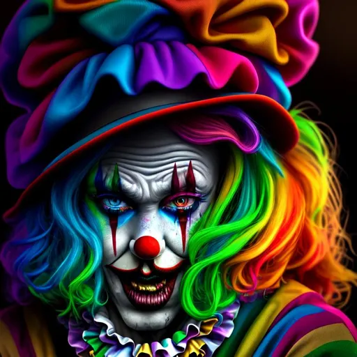 Prompt: Psychedelic, twisted, Psychotic deranged Crazy 3D HD Tragic Bum filthy {Clown}Male, hyper realistic, 4K expansive forest background --s99500