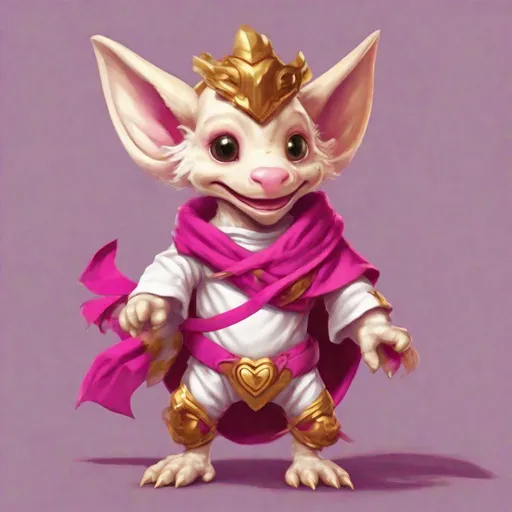 Prompt: kobold, Wearing Cupid's Robe, white with brown and gold belt and fuchsia sleeves, beautiful, masterpiece, best quality, in cartoon style