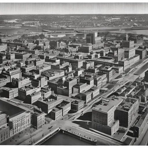 Prompt: Rhode Island, Providence, city, 1920s, black & white