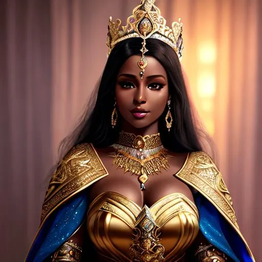 Prompt: fantasy, medieval, High Priestess queen, gorgeous, curve, stunning, fit, young, dark skin, UHD, 8k, high quality, ultra quality, perfect composition, trending art, trending on artstation, sharp focus, studio photo, intricate details, cinematic lighting, special effects, hyper realism, hyper realistic, Very detailed, high detailed face, high detailed eyes, oil painting