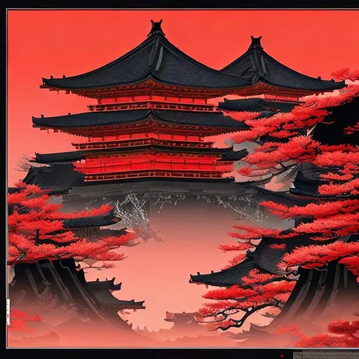 Prompt: Samurai démon oni red black accurate details fractal japanese landscape