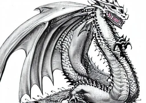 Prompt: full body dragon AD&D black and white drawing styl