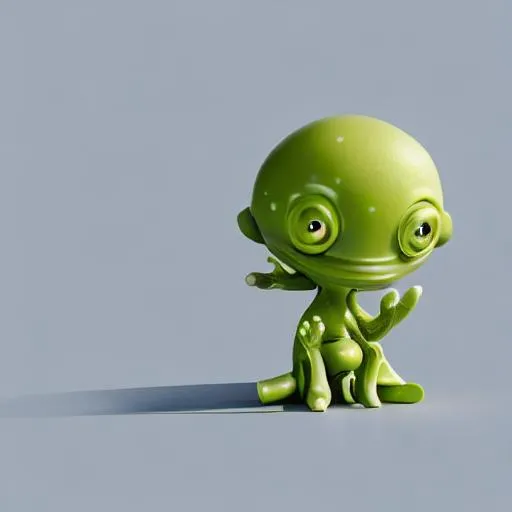 Prompt: Tiny cute toy alien, on a white background, sitting character, soft smooth lighting, soft pastel colors, skottie young, 3d blender render, polycount, modular constructivism, pop surrealism, physically based rendering, square image