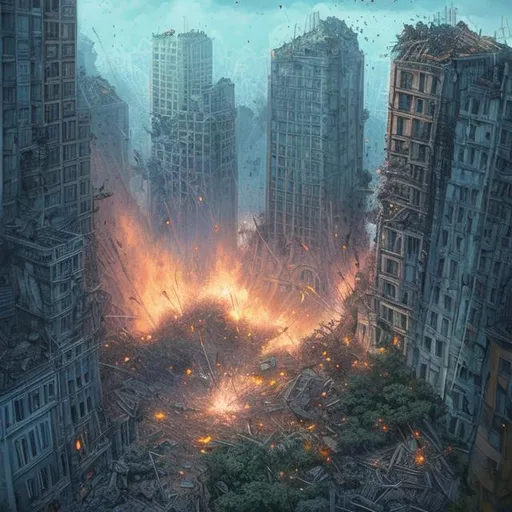 Prompt: city ​destroy by meteores