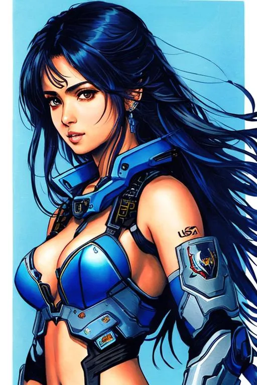 Prompt: 1man 1woman (((Yoji Shinkawa))), sticker of ultra detailed portrait of enrique iglesias and Sadaf Mohammed Sayed  (Indian actress who mainly appears in Telugu, Tamil, and Kannada films)in dark blue holy armor, canon robotic hand, blue long hair, high quality cell shaded illustration in post apocalyptic style by Yoji Shinkawa, ((full body portrait)), dynamic pose, perfect anatomy, centered, freedom, soul, blue long hair, approach to perfection, cell shading, 4k , cinematic dramatic atmosphere, watercolor painting, global illumination, detailed and intricate environment, artstation, concept art, fluid and sharp focus, volumetric lighting, cinematic lighting, Art by Yoji Shinkawa,