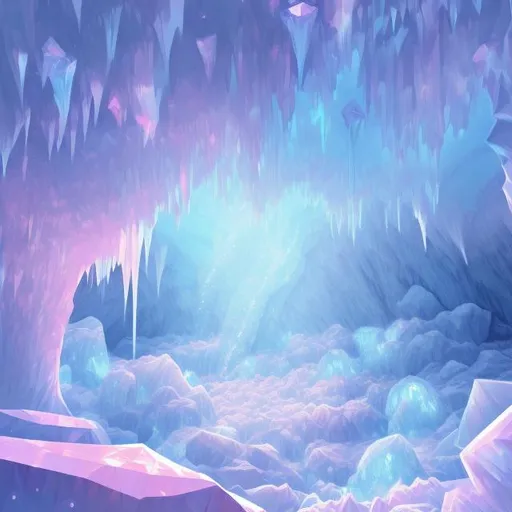 Prompt: Crystal ice cavern, illustration, anime, cristalized, beautiful, diamonds, pink crystals