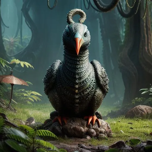 Prompt: sci fi,, lovecraftian creature, Disney,  anthropomorphic Goose, dark eyes, polymorph, 4k, sharp focus, studio photo, intricate details, highly detailed, 8k, overgrown post apocalyptic, 3d render,
