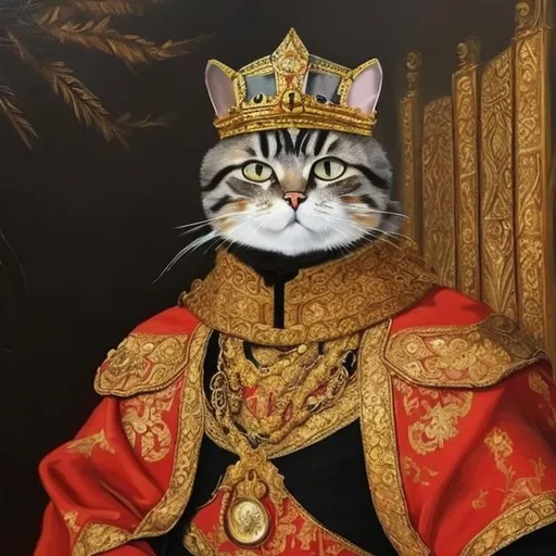 An oil painting of a cat dressed as a emperor | OpenArt