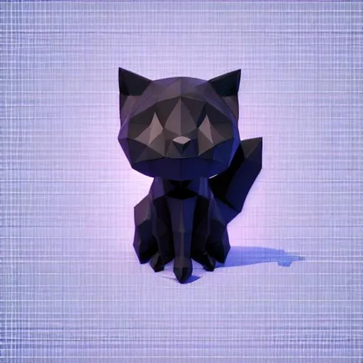 Prompt: kawaii low poly black cat character, 3d isometric render, white background, ambient occlusion, unity engine, square image