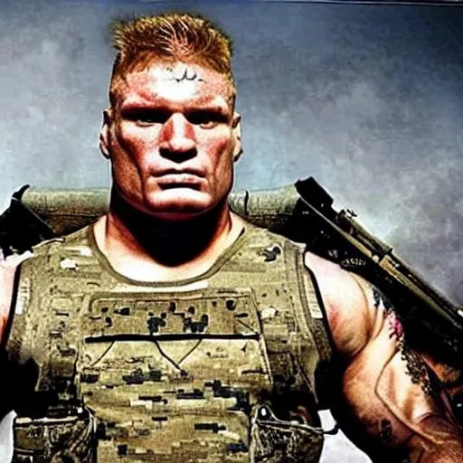 Prompt: Brock Lesnar as military officer post apocalyptic 