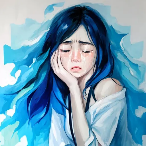 Prompt: Woman awestruck crying abstract blue 